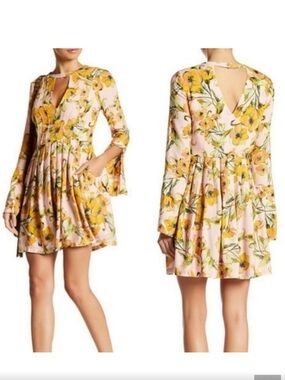 Free People Tegan Floral Dress Yellow Pink